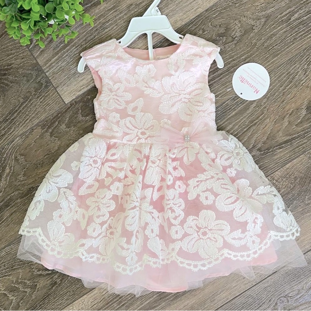 NANETTE | pink/white embroidered flor all overlay tulle party dress